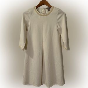 H&M Ecru shift dress with pearl collar detail US 4